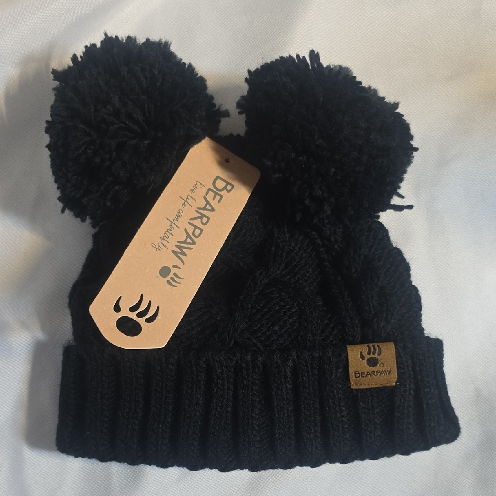 BearPaw Black Double Pom-Pom Hat